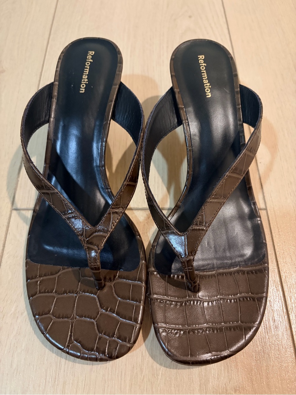 Reformation Sophie Heeled Sandal — Brown Croc - Picture 3 of 5